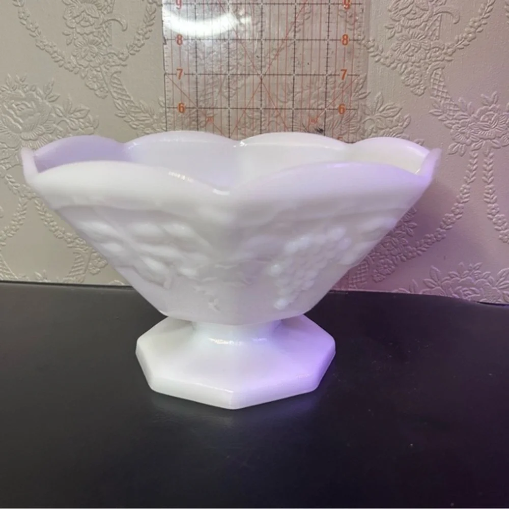 Vintage White Milk Glass Pedestal Bowl